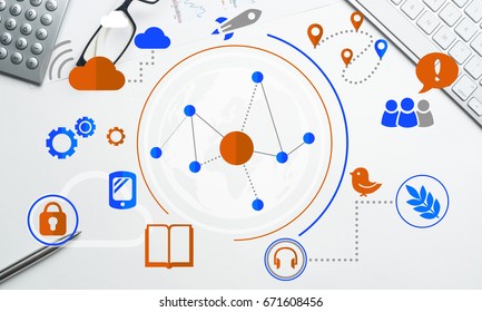 Cloud computing and networking concept icons on screen