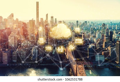 Cloud Computing with the New York City skyline near Midtown
