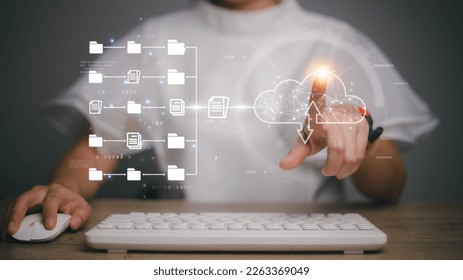 Cloud computing and online storage technologies, Internet server services, data transfer, and data management. Document Management System DMS, online documentation database - Powered by Shutterstock - Get 15% off with code: PIKWIZARD15