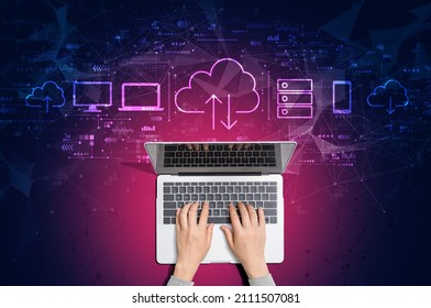 Cloud computing with person using a laptop computer