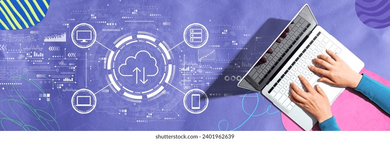 Cloud computing with person using a laptop computer