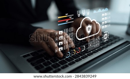 Cloud Computing Security Solutions and Digital Protection in Modern Technology Environment with Cybersecurity Symbol and Data Visualization Techniques Gantry.