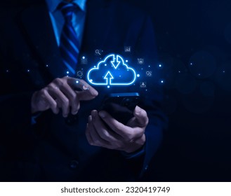 cloud computing show Diagram representation technology icons The concept of connecting digital big data on a communications network. Security Storage and Internet Services