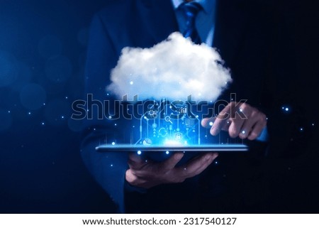 cloud computing show Diagram representation technology icons The concept of connecting digital big data on a communications network. Security Storage and Internet Services