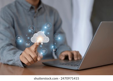 cloud computing shown in hand cloud technology data storage, data transfer, network and internet service concept, internet storage network technology - Powered by Shutterstock