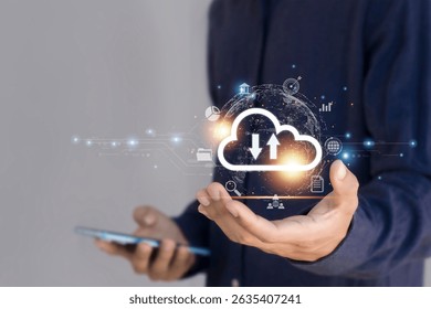 cloud computing shown in hand cloud technology data storage