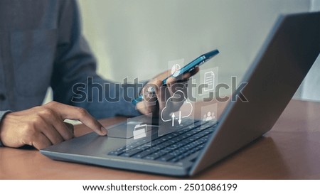 cloud computing shown in hand cloud technology data storage, data transfer, network and internet service concept, internet storage network technology