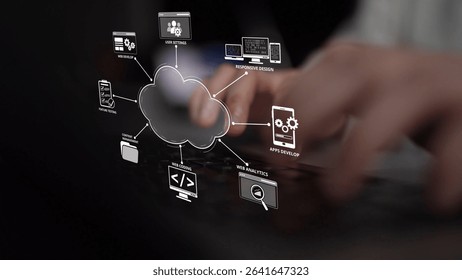 Cloud computing, cloud strategy, and cloud technology transforming digital infrastructure with scalable services, secure data storage, and cloud-based digital business solutions. Muxer