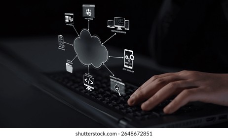 Cloud computing, cloud strategy, and cloud technology transforming digital infrastructure with scalable services, secure data storage, and cloud-based digital business solutions. Muxer