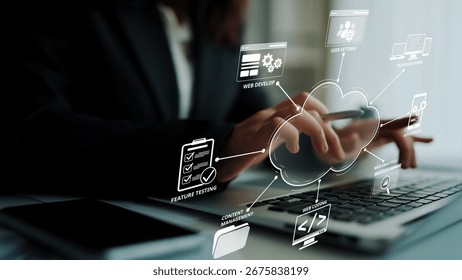 Cloud computing, cloud strategy, and cloud technology transforming digital infrastructure with scalable services, secure data storage, and cloud-based digital business solutions. Muxer