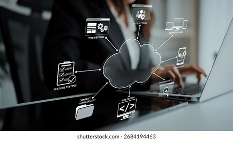 Cloud computing, cloud strategy, and cloud technology transforming digital infrastructure with scalable services, secure data storage, and cloud-based digital business solutions. Muxer