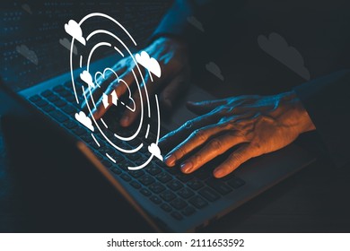 Cloud computing technology. Businessman hands using laptop computer.  - Shutterstock ID 2111653592