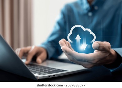 Cloud computing technology concept. Exchange information and data with internet cloud technology.Global Internet connection.