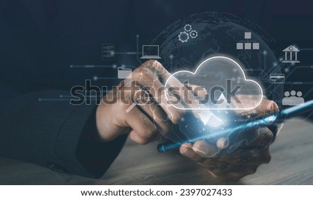 Cloud computing technology concept. System global network cloud business data protection exchange through communication. Banking and financial analysis from digital global networking.