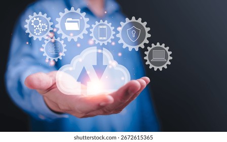 Cloud computing technology diagram virtual screen data storage networking service concept in modern environment