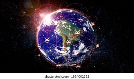 Cloud computing technology and online data storage in innovative perception . Cloud server data storage for global business network concept. Internet server service connection for cloud data transfer.