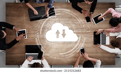 Cloud computing technology and online data storage for shrewd business network concept . Computer connects to internet server service for cloud data transfer presented in 3D futuristic graphic .
