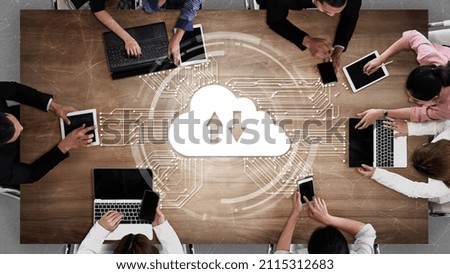 Cloud computing technology and online data storage for shrewd business network concept . Computer connects to internet server service for cloud data transfer presented in 3D futuristic graphic .