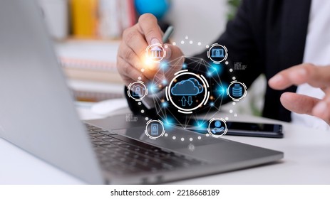 Cloud computing is a type of technology that allows you to store Storage of information. Concept of networking and internet service.