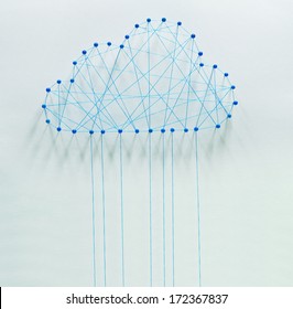 Cloud computing. Wired cloud made out of threads and pins