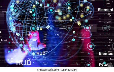 cloud connected to many objects on a virtual screen