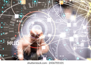 cloud connected to many objects on a virtual screen