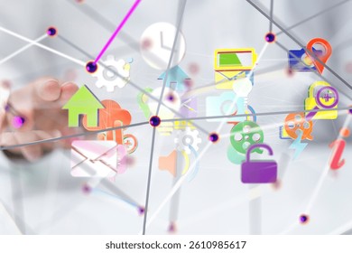 cloud connected to many objects on a virtual screen