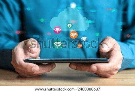Cloud coputing concept Businessman using mobile access cloud 