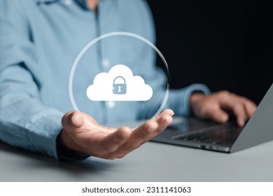 Cloud corporate file sharing, Exchange information with internet cloud technology,  Secure encrypted computer backup. Digital Document Transfer Technology. - Shutterstock ID 2311141063