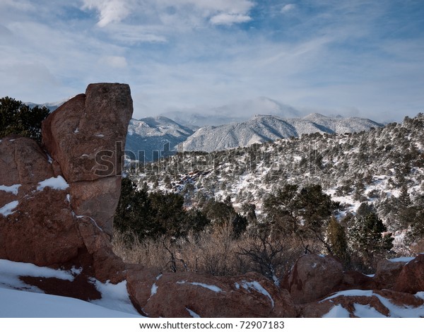 Cloud Covered Pikes Peak Snow Covered Stock Photo (Edit Now