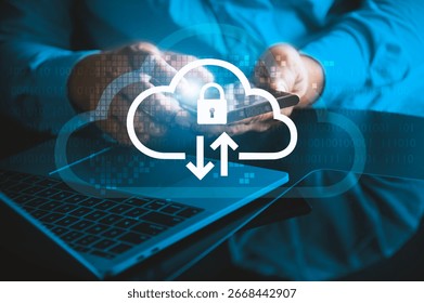 Cloud Data Security and Safe Online Storage Concept.
