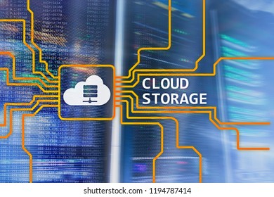 Cloud data storage concept on server room background.
