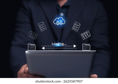 Cloud data transfer process office digital interaction professional technology concept