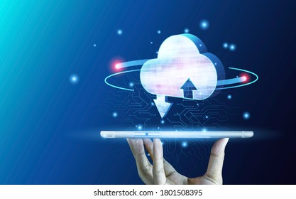Cloud database technology background . Modern security and fast using data online storage. 