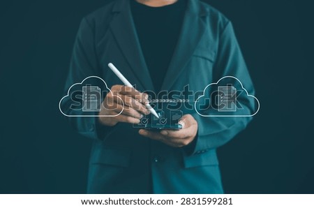 Cloud document management with secure file synchronization, digital document sharing, cloud storage, online collaboration, data backup, enterprise workflow and business productivity.