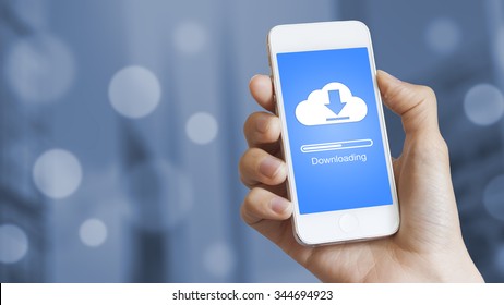 Cloud download to mobile phone from stored data on server - Shutterstock ID 344694923