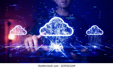 Cloud and edge computing technology concept with cybersecurity data protection system. People choose cloud computing services to upload and store document files of various sizes as needed.