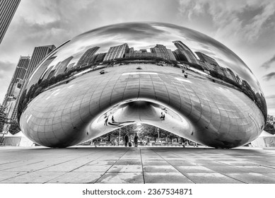 Cloud Gate (The Bean) in Black and White - Powered by Shutterstock