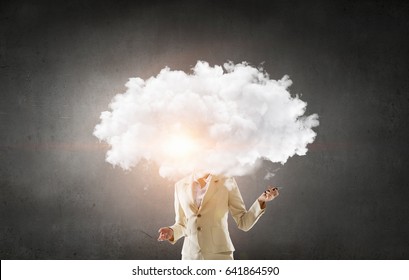 Cloud headed woman . Mixed media - Shutterstock ID 641864590