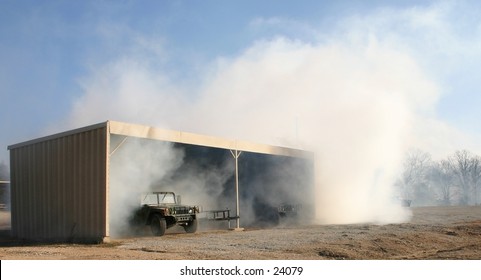 cloud made by smoke generator in garage