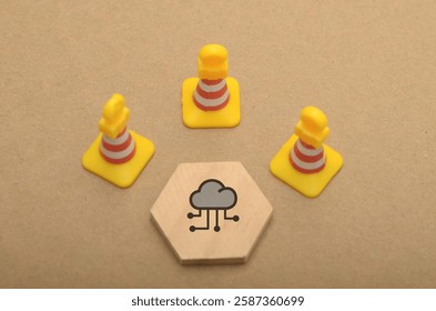 Cloud Maintenance in Progress: Traffic Cones Indicating Temporary Service Disruption