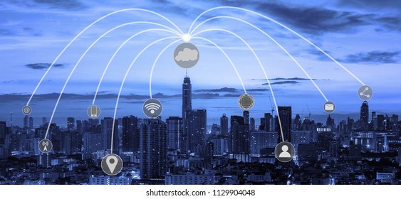 Cloud network over cityscape. Suitable use for internet of thing or connection concept.