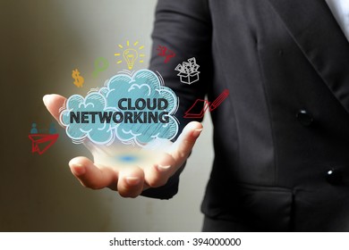 CLOUD NETWORKING concept with icons on hand , business concept