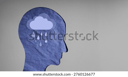 Cloud and Rain inside Human head, Mental struggle, high stress, anxiety, negative thoughts, depression and emotional storm