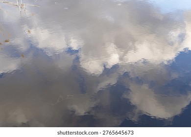 Cloud reflection on calm water surface with soft ripples natural abstract background