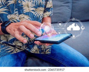 The cloud scalable and flexible storage solution. Cloud Computing Digital Information Data Center Technology.Information stored and managed in remote servers and accessible.Big data on Cloud.