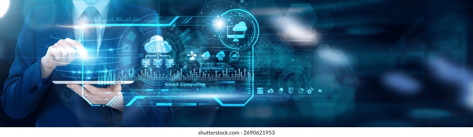 Cloud Security- FinOps Analyst using tablet analyzing Cloud Computing multi-cluster cost anomalies and zero-trust policy compliance, auto-scaling efficiency dashboards. Data egress risk models.