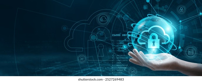 Cloud security. Hand holding a globe with a network connecting data. The concept of digital technology, including cloud security, has become increasingly important in today’s world. - Powered by Shutterstock - Get 15% off with code: PIKWIZARD15