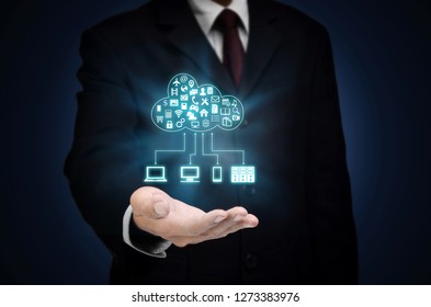 Cloud server application and hosting on internet network conceptual image