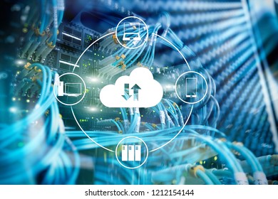 CLoud server and computing, data storage and processing. Internet and technology concept.